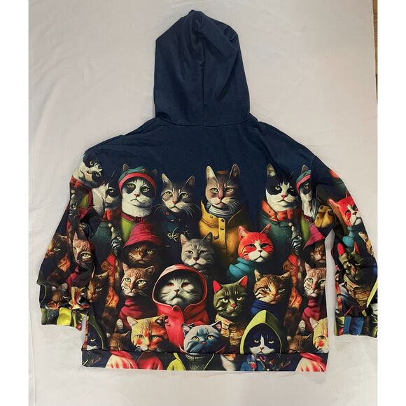 3D Cat Print Hoodie 5XL (Fits 3XL-4XL) Funny Novelty Animal Pullover Navy Blue - Picture 2 of 9